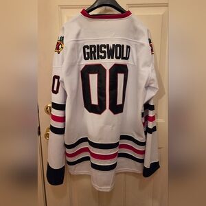 Official Iconic Griswold White Hockey Jersey with Red and Black Stripes